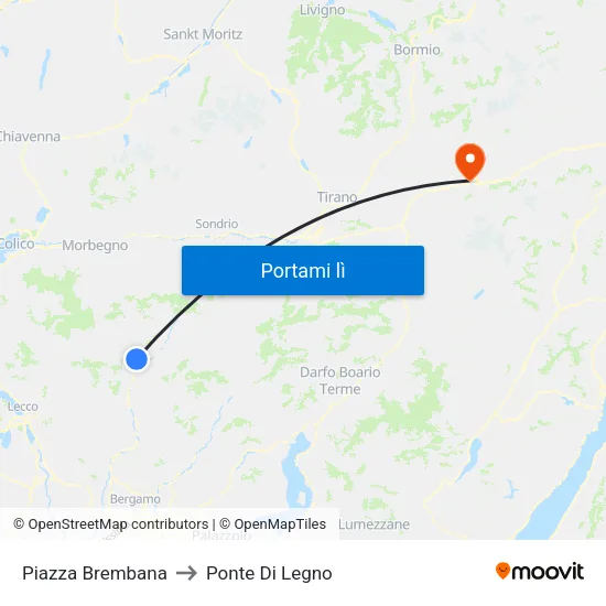 Piazza Brembana to Ponte Di Legno map