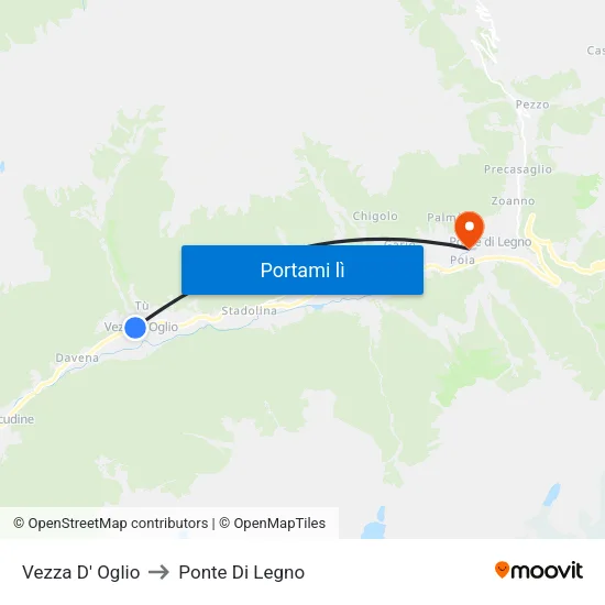 Vezza D' Oglio to Ponte Di Legno map