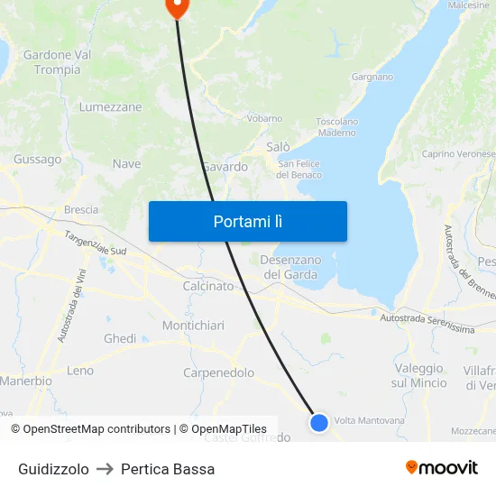 Guidizzolo to Pertica Bassa map