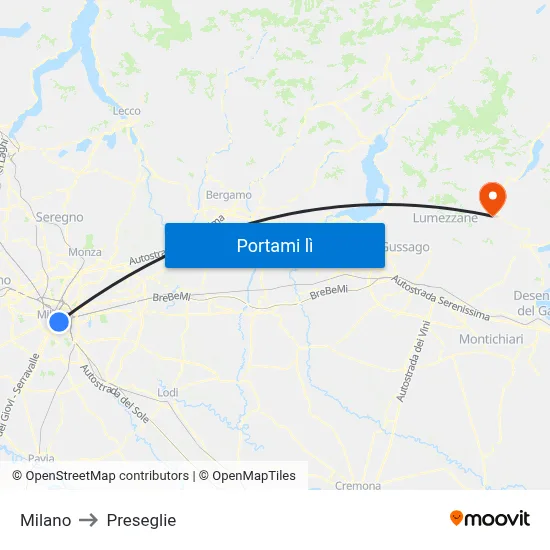 Milano to Preseglie map