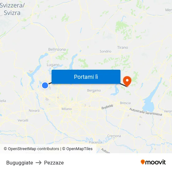 Buguggiate to Pezzaze map