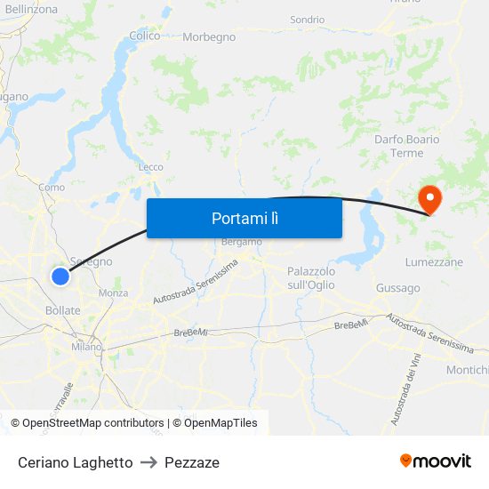 Ceriano Laghetto to Pezzaze map