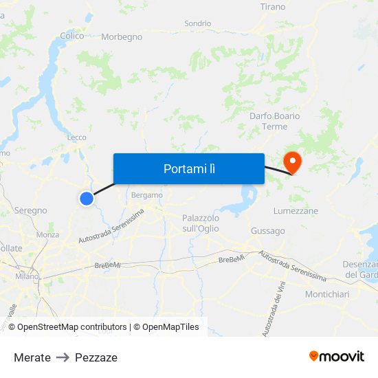 Merate to Pezzaze map