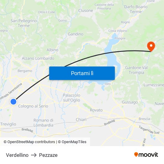 Verdellino to Pezzaze map