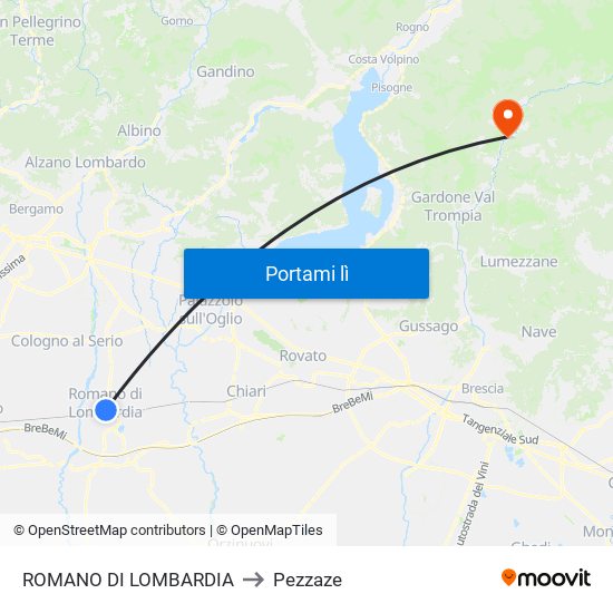 ROMANO DI LOMBARDIA to Pezzaze map