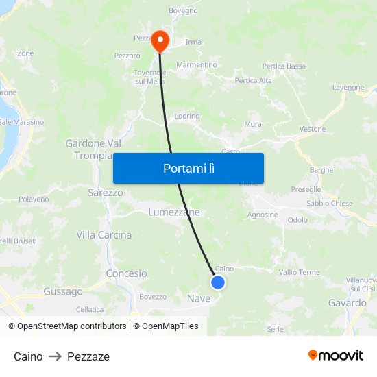 Caino to Pezzaze map