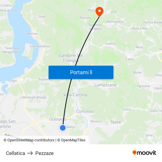 Cellatica to Pezzaze map