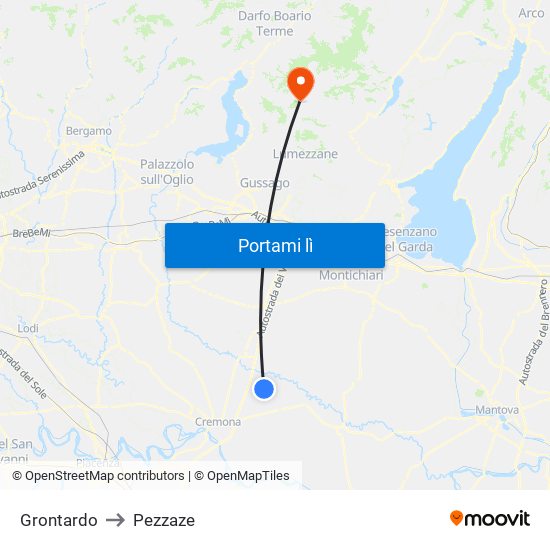 Grontardo to Pezzaze map