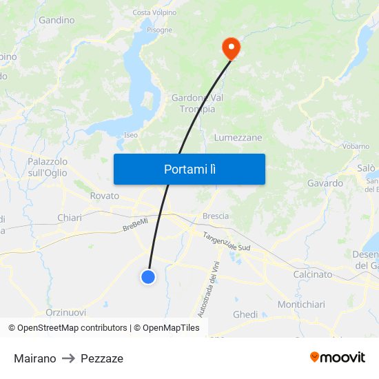 Mairano to Pezzaze map