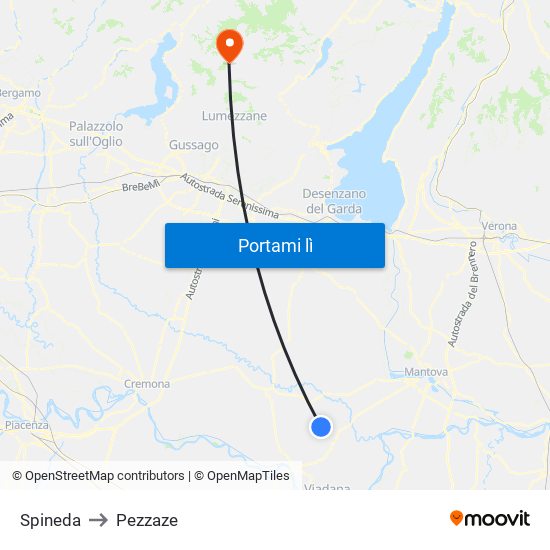 Spineda to Pezzaze map
