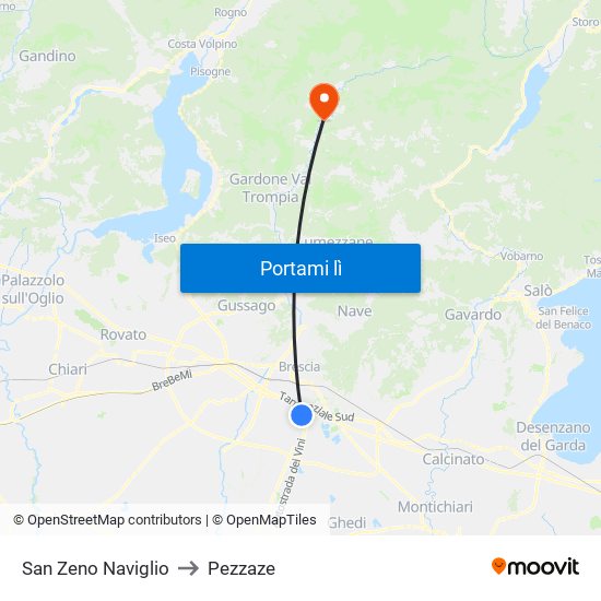 San Zeno Naviglio to Pezzaze map