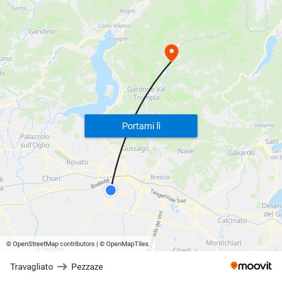 Travagliato to Pezzaze map