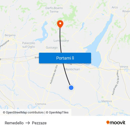 Remedello to Pezzaze map