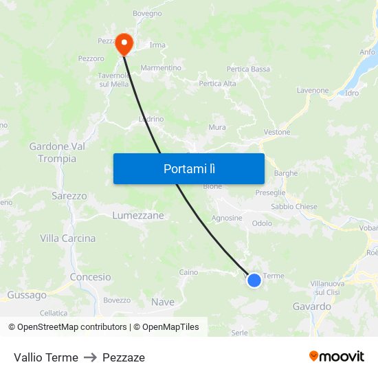 Vallio Terme to Pezzaze map