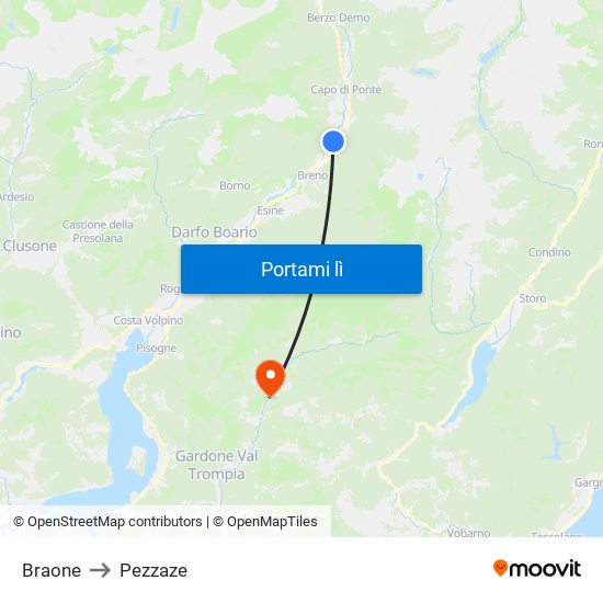 Braone to Pezzaze map