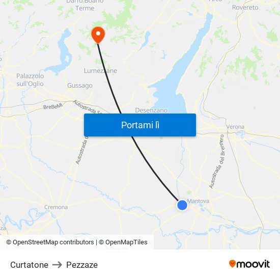 Curtatone to Pezzaze map