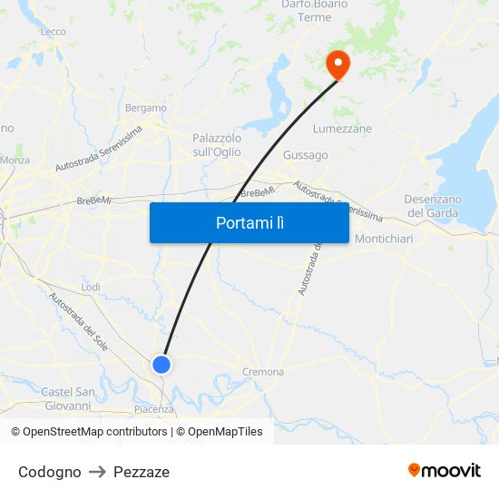 Codogno to Pezzaze map