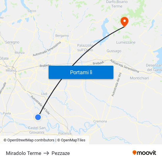 Miradolo Terme to Pezzaze map