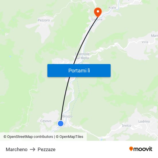 Marcheno to Pezzaze map