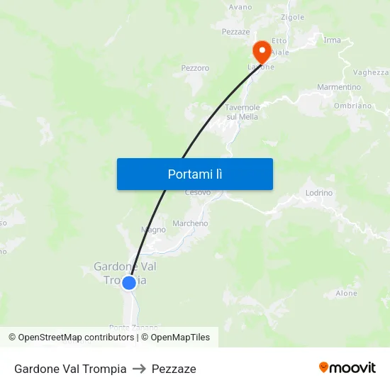 Gardone Val Trompia to Pezzaze map