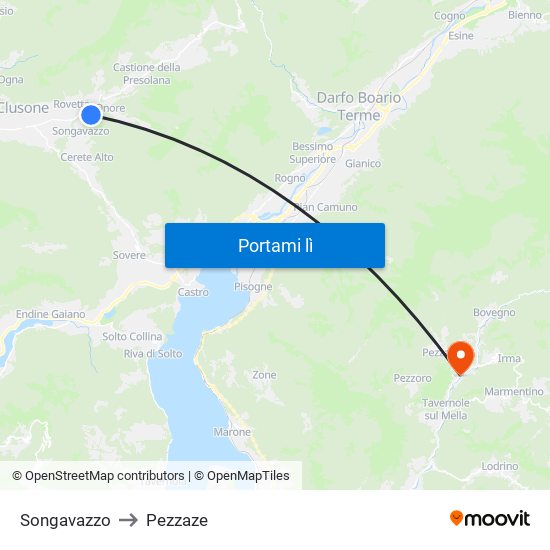 Songavazzo to Pezzaze map