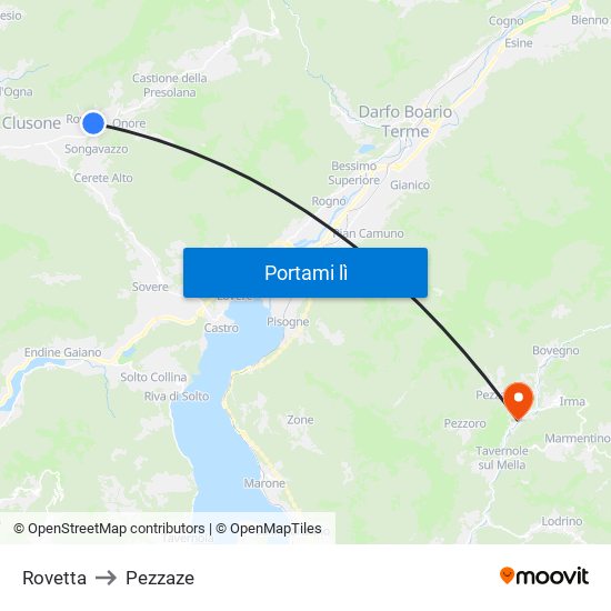 Rovetta to Pezzaze map