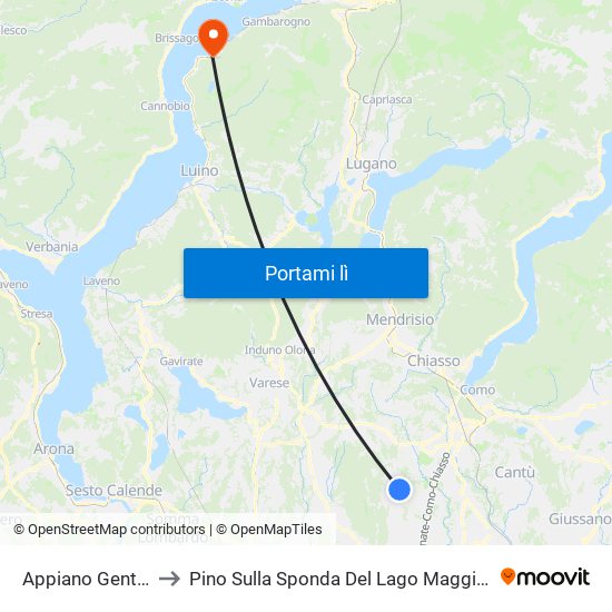 Appiano Gentile to Pino Sulla Sponda Del Lago Maggiore map