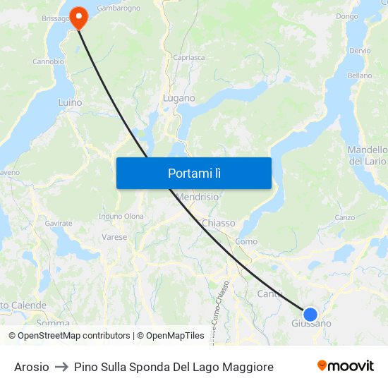 Arosio to Pino Sulla Sponda Del Lago Maggiore map