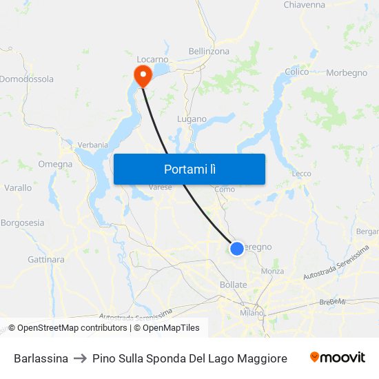 Barlassina to Pino Sulla Sponda Del Lago Maggiore map