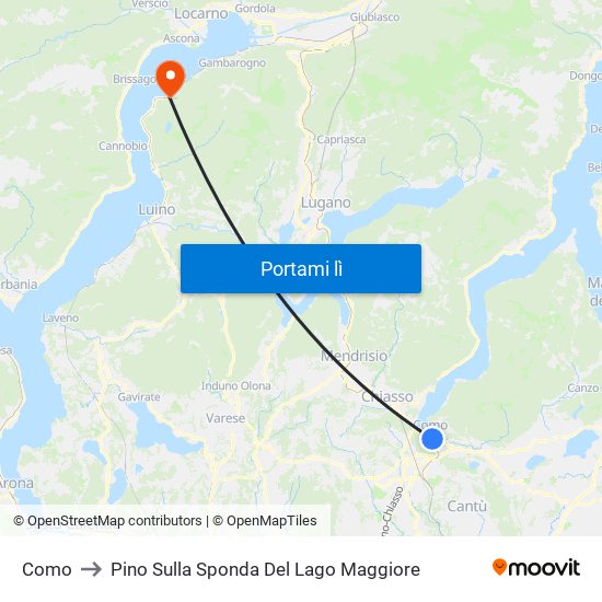 Como to Pino Sulla Sponda Del Lago Maggiore map