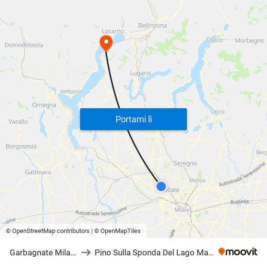 Garbagnate Milanese to Pino Sulla Sponda Del Lago Maggiore map
