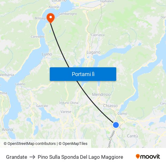 Grandate to Pino Sulla Sponda Del Lago Maggiore map