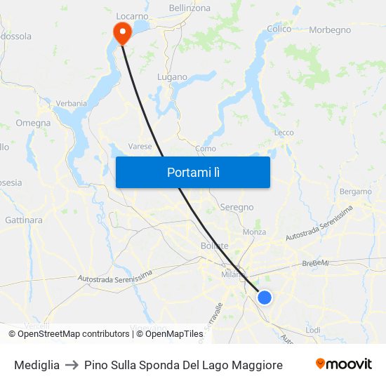 Mediglia to Pino Sulla Sponda Del Lago Maggiore map