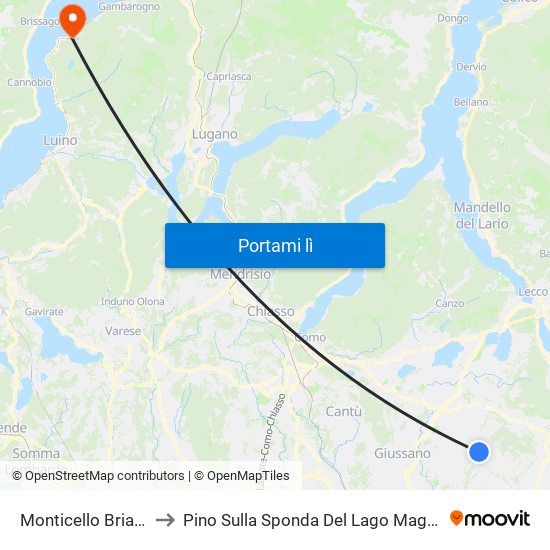 Monticello Brianza to Pino Sulla Sponda Del Lago Maggiore map