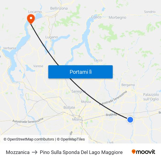 Mozzanica to Pino Sulla Sponda Del Lago Maggiore map