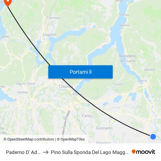 Paderno D' Adda to Pino Sulla Sponda Del Lago Maggiore map