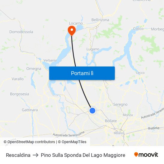 Rescaldina to Pino Sulla Sponda Del Lago Maggiore map
