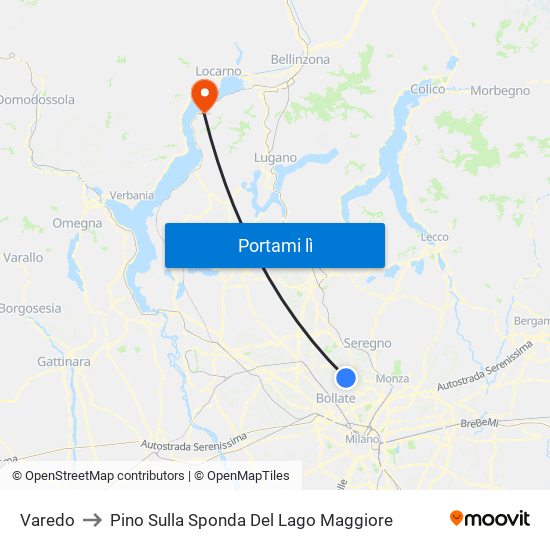 Varedo to Pino Sulla Sponda Del Lago Maggiore map