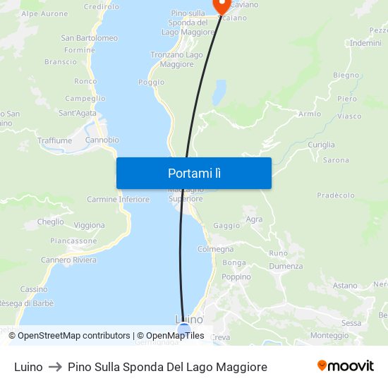 Luino to Pino Sulla Sponda Del Lago Maggiore map
