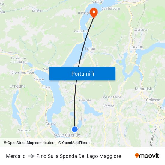 Mercallo to Pino Sulla Sponda Del Lago Maggiore map