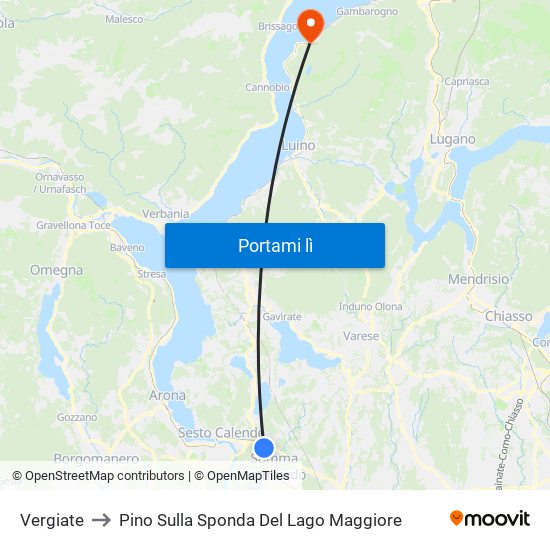 Vergiate to Pino Sulla Sponda Del Lago Maggiore map