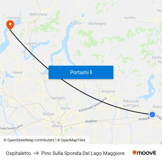 Ospitaletto to Pino Sulla Sponda Del Lago Maggiore map