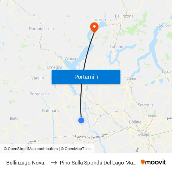 Bellinzago Novarese to Pino Sulla Sponda Del Lago Maggiore map