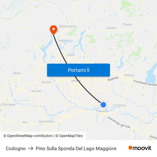 Codogno to Pino Sulla Sponda Del Lago Maggiore map
