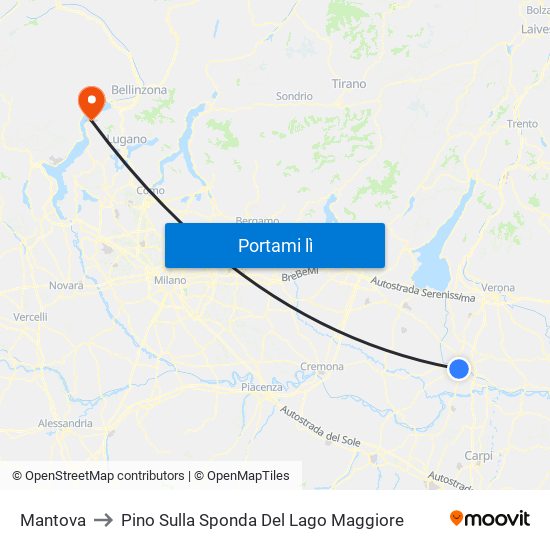 Mantova to Pino Sulla Sponda Del Lago Maggiore map