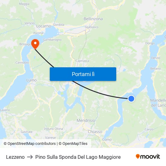 Lezzeno to Pino Sulla Sponda Del Lago Maggiore map