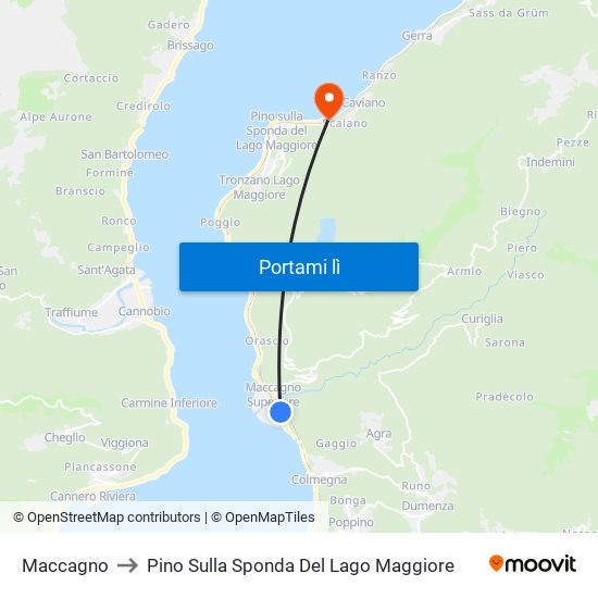 Maccagno to Pino Sulla Sponda Del Lago Maggiore map