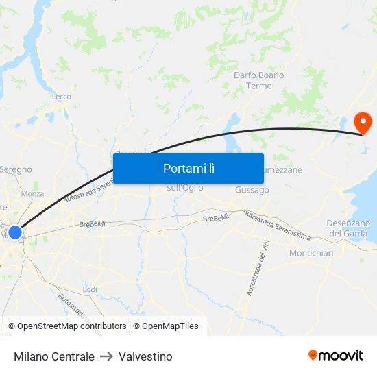 Milano Centrale to Valvestino map