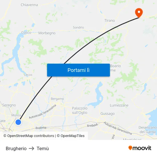 Brugherio to Temù map