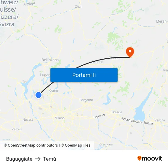 Buguggiate to Temù map